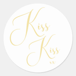 Elegant minimaal Gold Script Font Kiss Kiss Gezegd Ronde Sticker