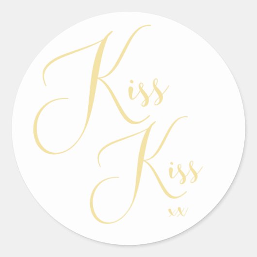 Elegant minimaal Gold Script Font Kiss Kiss Gezegd Ronde Sticker (Voorkant)