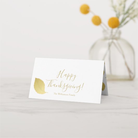 Elegant, minimaal goudherfst leder - Thanksgiving Plaatskaartje (Voorkant)