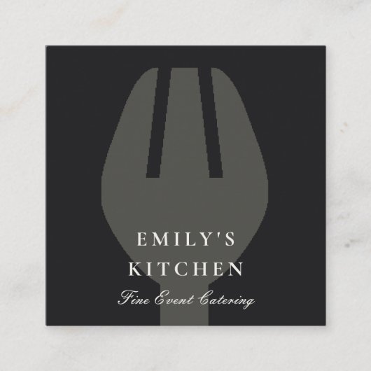 ELEGANT MINIMAAL GRAY BLACK FORK CHEF CATERING VIERKANTE VISITEKAARTJE (Voorkant)