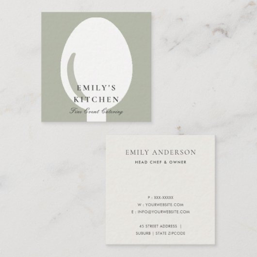 ELEGANT MINIMAAL GRAY WHITE SPOON CHEF CATERING VIERKANTE VISITEKAARTJE (Voorkant / Achterkant)