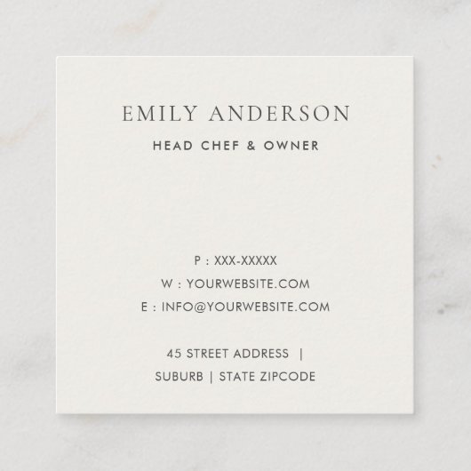 ELEGANT MINIMAAL GRAY WHITE SPOON CHEF CATERING VIERKANTE VISITEKAARTJE (Achterkant)