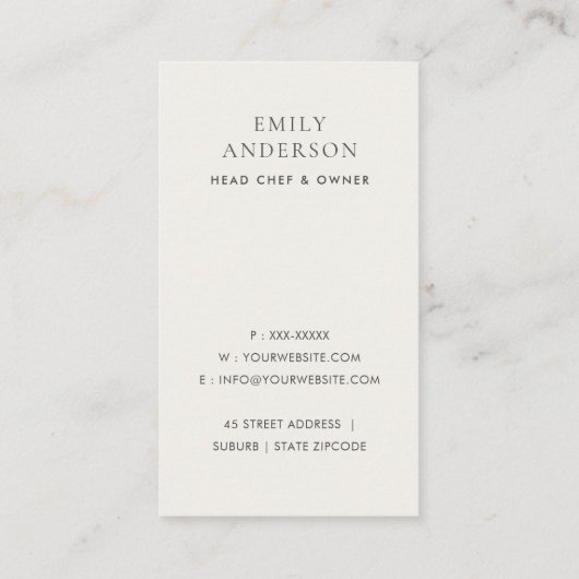 ELEGANT MINIMAAL GRAY WHITE SPOON CHEF CATERING VISITEKAARTJE (Achterkant)