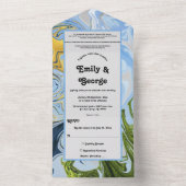 Elegant minimaal groen geel Abstract huwelijk All In One Uitnodiging (Binnen)