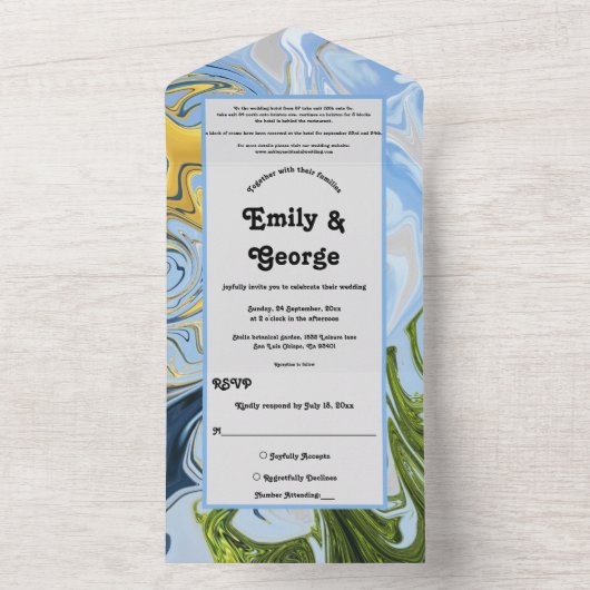 Elegant minimaal groen geel Abstract huwelijk All In One Uitnodiging (Binnen)