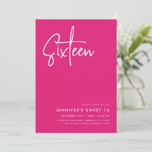 Elegant Minimaal Heet Roze Foto Zoet 16 Kaart (Staand voorkant)