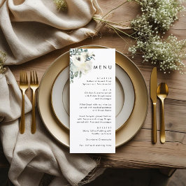 Elegant Minimaal Ivoor Bloemige Stofblauwe Trouw  Menu