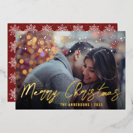 Elegant Minimaal Kerstmis Aangepaste Foto  Folie Feestdagenkaart