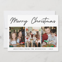 Elegant Minimaal Kerstmis | Modern Familie 3 Foto  Feestdagenkaart