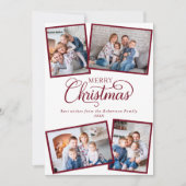 Elegant minimaal kerstscript 4 foto Bourgondië Feestdagenkaart (Voorkant)