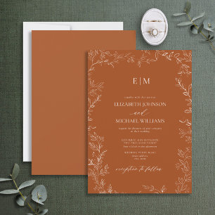 Elegant minimaal lef verbrand Oranje monogram huwe Kaart