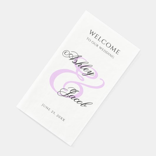Elegant Minimaal Lichtpaars Aangepaste Naam Trouwd Servet (Hoek)