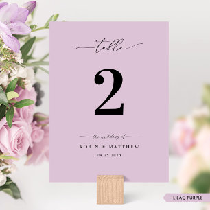 Elegant, Minimaal Lila Paarse Trouwtafel Nummer Kaart