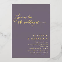 Elegant minimaal modern Paars script bruiloft Gold