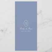 Elegant Minimaal Monogram Blauwe Bruiloft Menu (Achterkant)