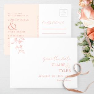 Elegant minimaal, perzik bruiloft opslaan van de d briefkaart