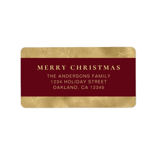 Elegant Minimaal Rood & Faux Goud Kerstlabel Etiket (Voorkant)