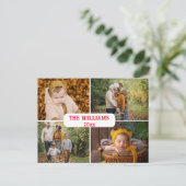 Elegant minimaal rood script 4 foto's vakantie briefkaart (Staand voorkant)