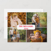 Elegant minimaal rood script 4 foto's vakantie briefkaart (Voorkant / Achterkant)