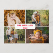 Elegant minimaal rood script 4 foto's vakantie briefkaart (Voorkant)