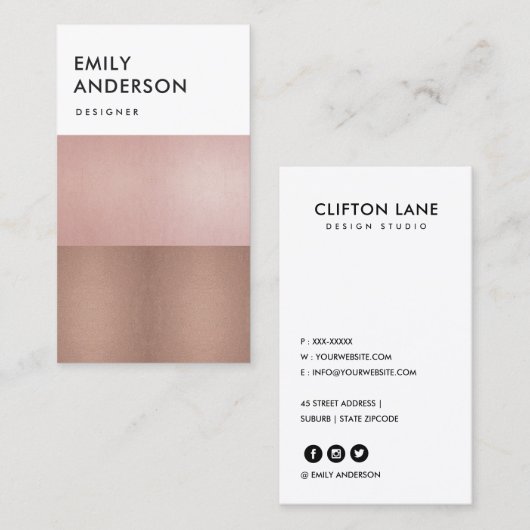 ELEGANT MINIMAAL ROOS GOLD BLUSH PINK COPPER STRIP VISITEKAARTJE (Voorkant / Achterkant)