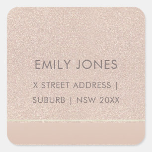 ELEGANT MINIMAAL ROOS GOLD SHIMMER ADRES VIERKANTE STICKER