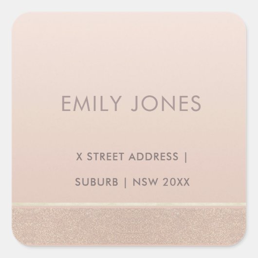 ELEGANT MINIMAAL ROOS GOLD SHIMMER ADRES VIERKANTE STICKER (Voorkant)