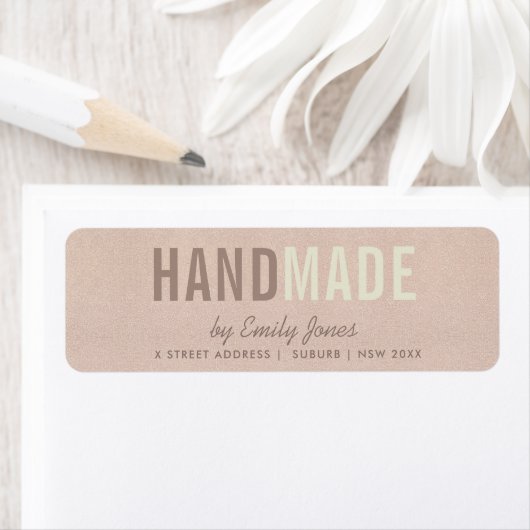 ELEGANT MINIMAAL ROOS GOLD SHIMMER HANDMADE ADRES ETIKET (Insitu)