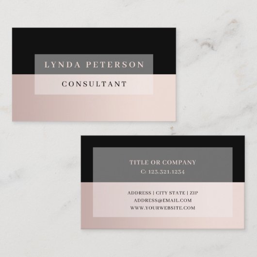 Elegant minimaal roos goud en zwart consultant visitekaartje (Voorkant / Achterkant)
