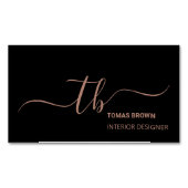 Elegant minimaal roos goudzwart monogram initiaal magnetisch visitekaartje (Voorkant)