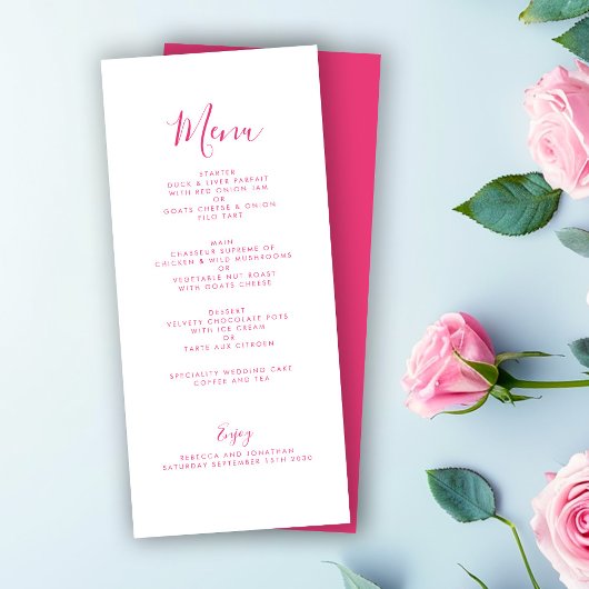 Elegant Minimaal Roze Bruiloft Menu Kaart