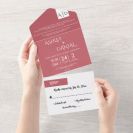 Elegant minimaal roze script modern huwelijk all in one uitnodiging