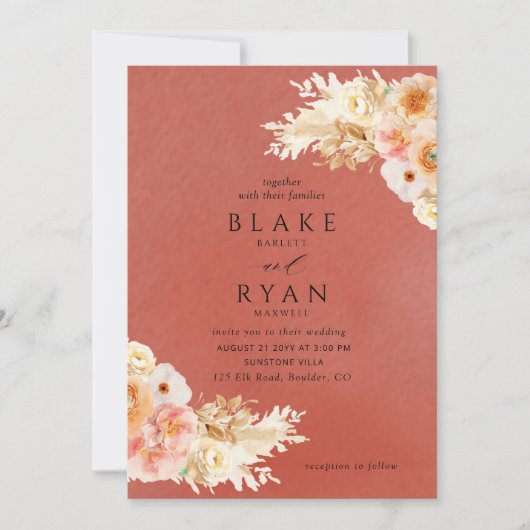 Elegant, minimaal, ruust, peach, blush crème Wedde Kaart (Voorkant)