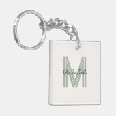 Elegant Minimaal Sage Groen Script Monogram Sleutelhanger (Voorkant Links)