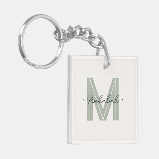 Elegant Minimaal Sage Groen Script Monogram Sleutelhanger (Voorkant Links)