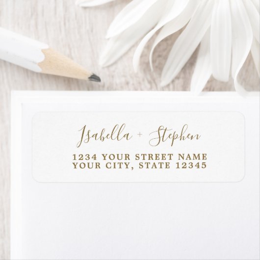 Elegant minimaal script goud wit retouradres   etiket (Insitu)