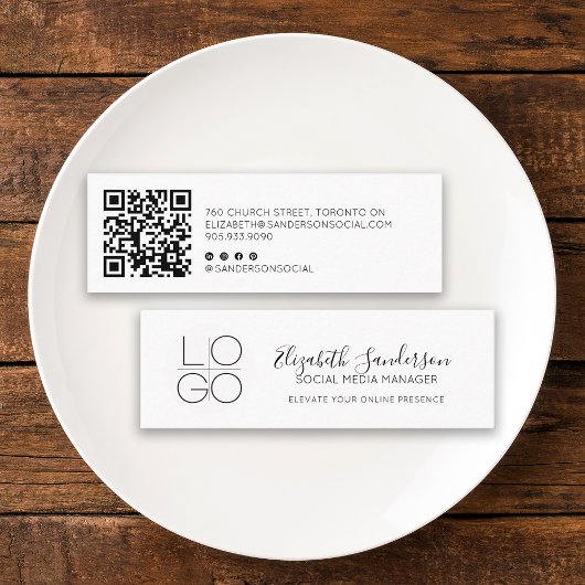 Elegant Minimaal Script Slim met QR CODE Mini Visitekaartje