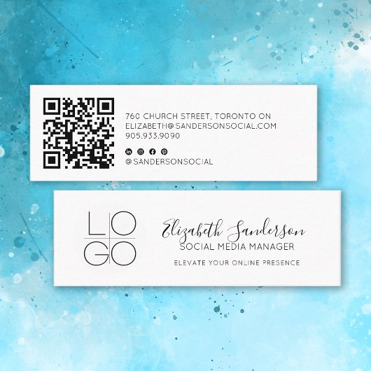 Elegant Minimaal Script Slim met QR CODE Mini Visitekaartje