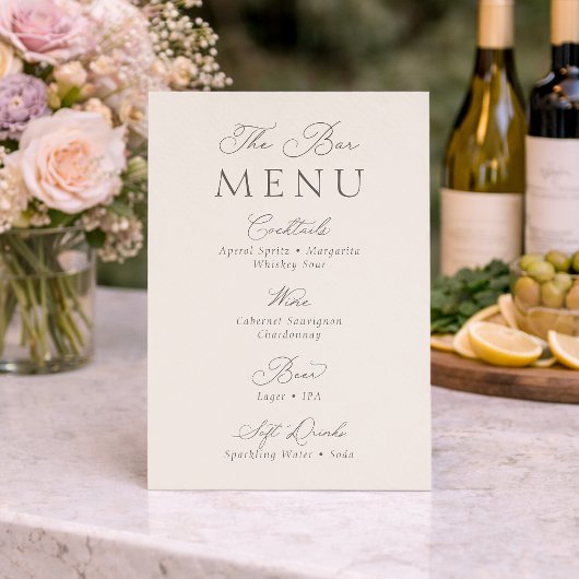 Elegant Minimaal Trouwbar Menu Bord Kaart