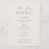 Elegant Minimaal Trouwbar Menu Bord Kaart (Voorkant)