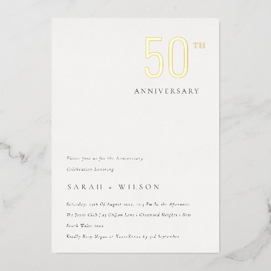 Elegant minimaal verkocht goud per jaar Jubileum Folie Uitnodiging (Voorkant)