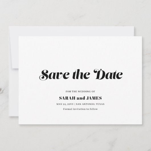 Elegant minimaal vet wit bruiloft Save the Date Kaart (Voorkant)