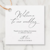 Elegant minimaal welkom op onze bruiloft bedankjes labels (Voorkant)