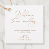 Elegant minimaal welkom op onze bruiloft bedankjes labels (Voorkant)