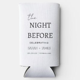Elegant minimaal wit de nacht voor bruiloft seltzer blikjeskoeler