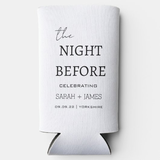 Elegant minimaal wit de nacht voor bruiloft seltzer blikjeskoeler (Voorkant)