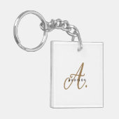 Elegant minimaal wit goud script monogram sleutelhanger (Voorkant Links)