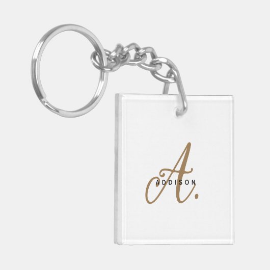 Elegant minimaal wit goud script monogram sleutelhanger (Voorkant Links)