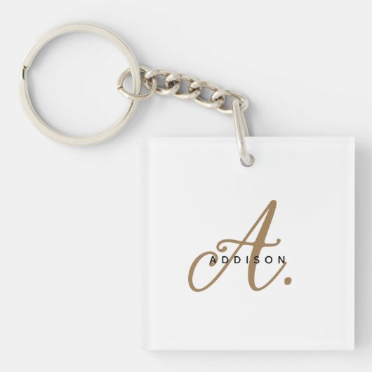 Elegant minimaal wit goud script monogram sleutelhanger (Voorkant)