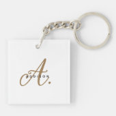 Elegant minimaal wit goud script monogram sleutelhanger (Achterkant)